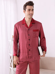 Mens Breathable Long Sleeved Silk Pajama Set