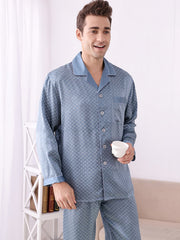 Mens Breathable Long Sleeved Silk Pajama Set