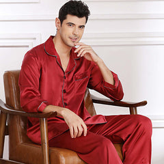 Men's Long-sleeved Silk Pajama Set