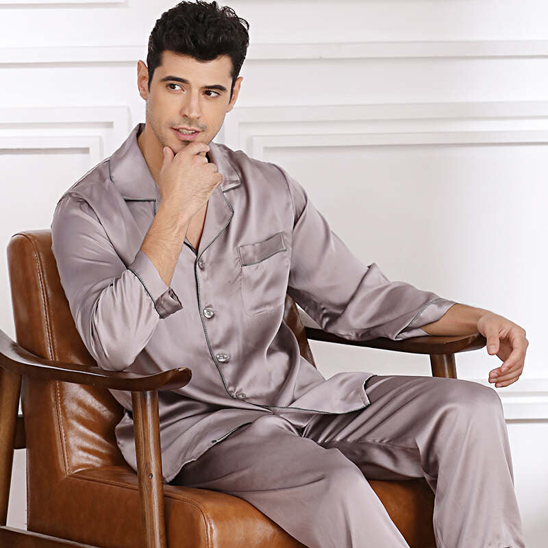 Men's Long-sleeved Silk Pajama Set