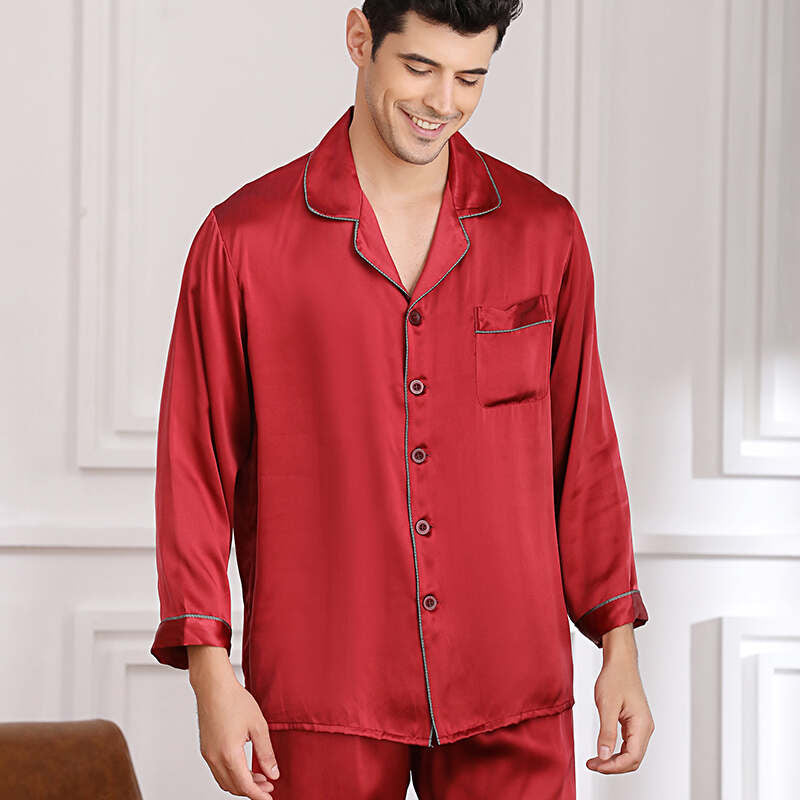 Men's Long-sleeved Silk Pajama Set