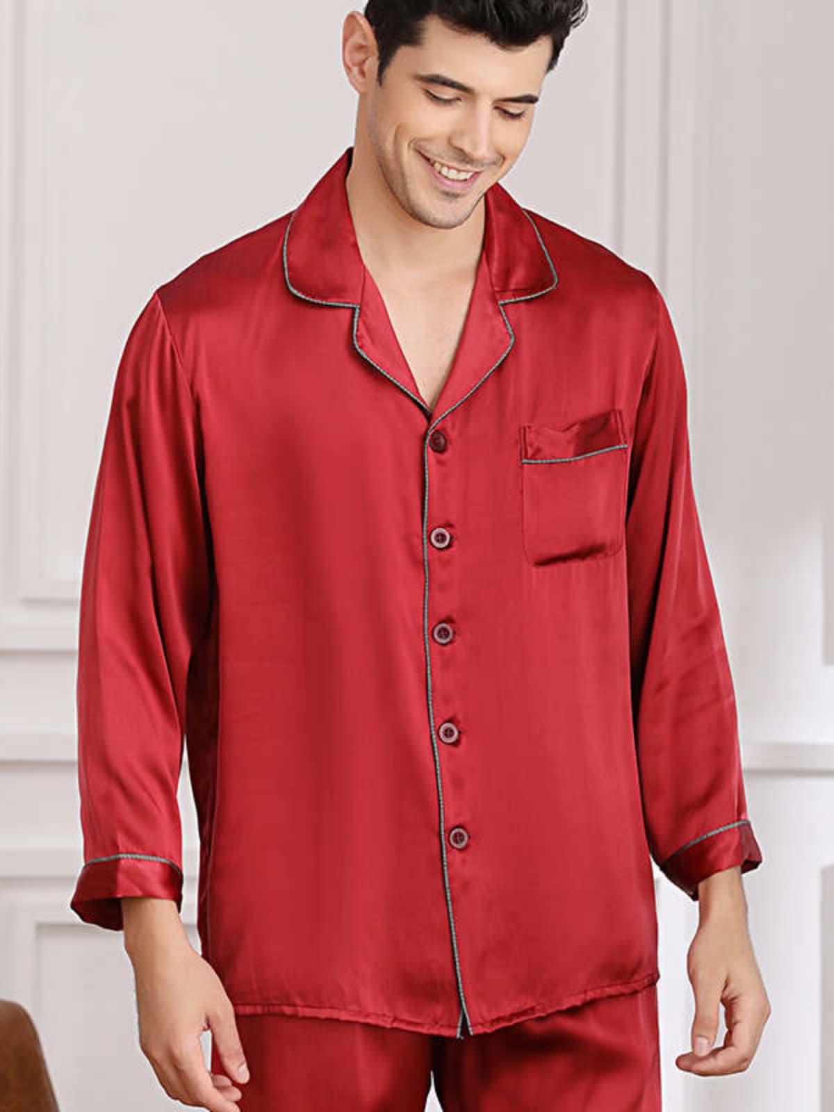 Men's Long-sleeved Silk Pajama Set