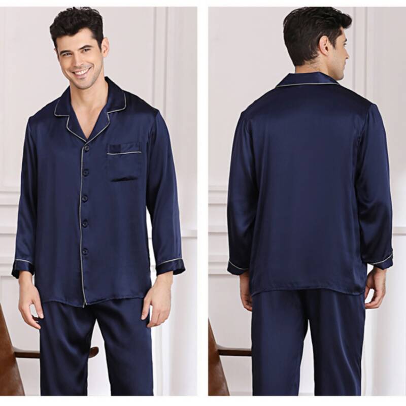 Men's Long-sleeved Silk Pajama Set