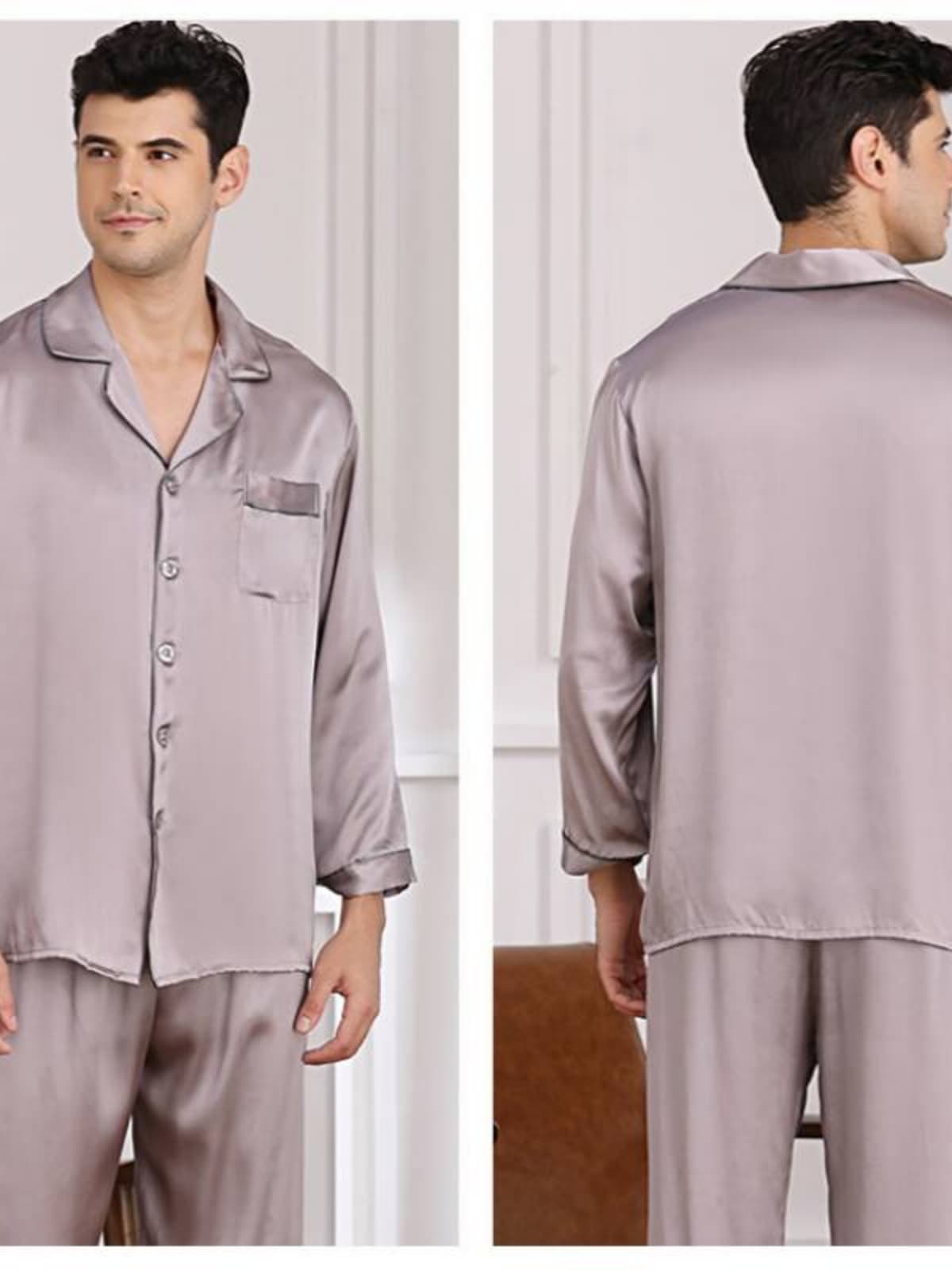 Men's Long-sleeved Silk Pajama Set