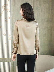 Elegant Pearl Collar Silk Blouse-in-champagne-back-SILKSER