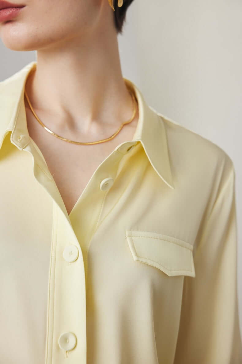 New Turn - down Collar Silk Blouse - SILKSER