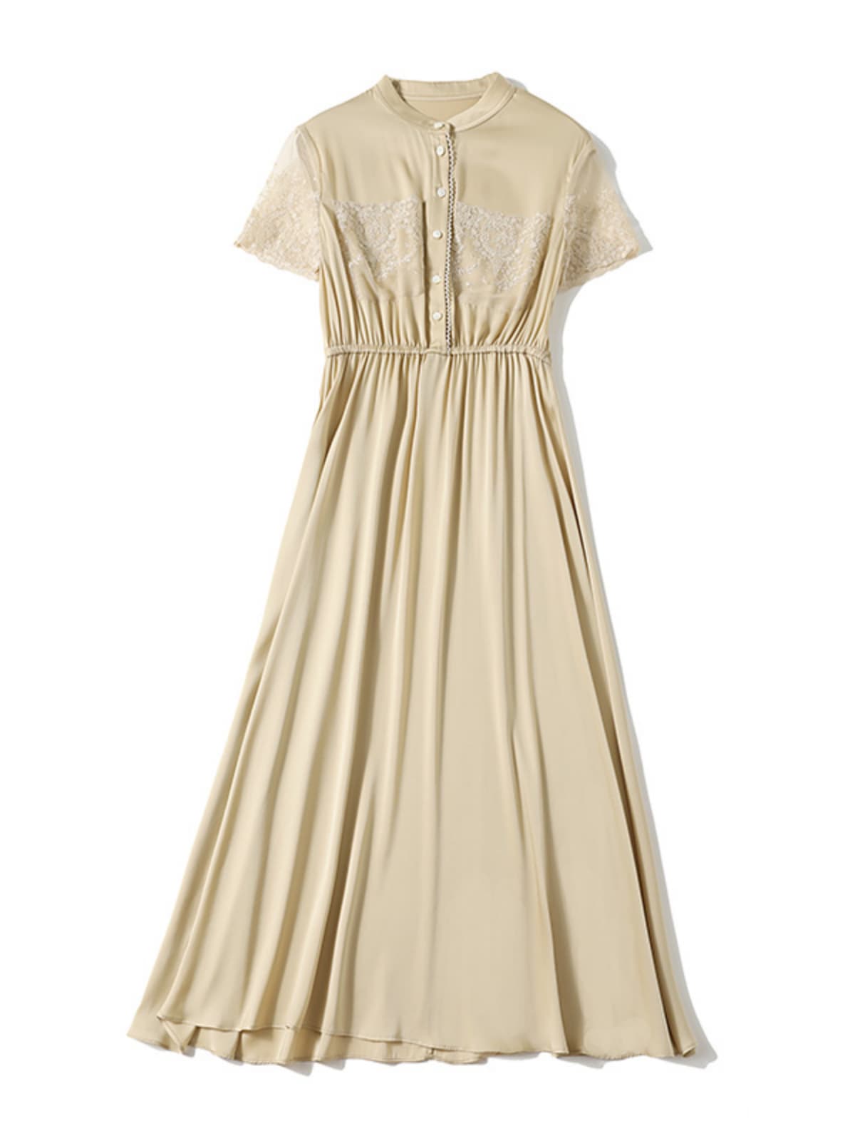 Elegant Lace Beige Silk Dress