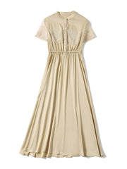 Elegant Lace Beige Silk Dress
