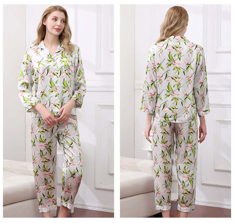 Floral Print Silk Pajama Set