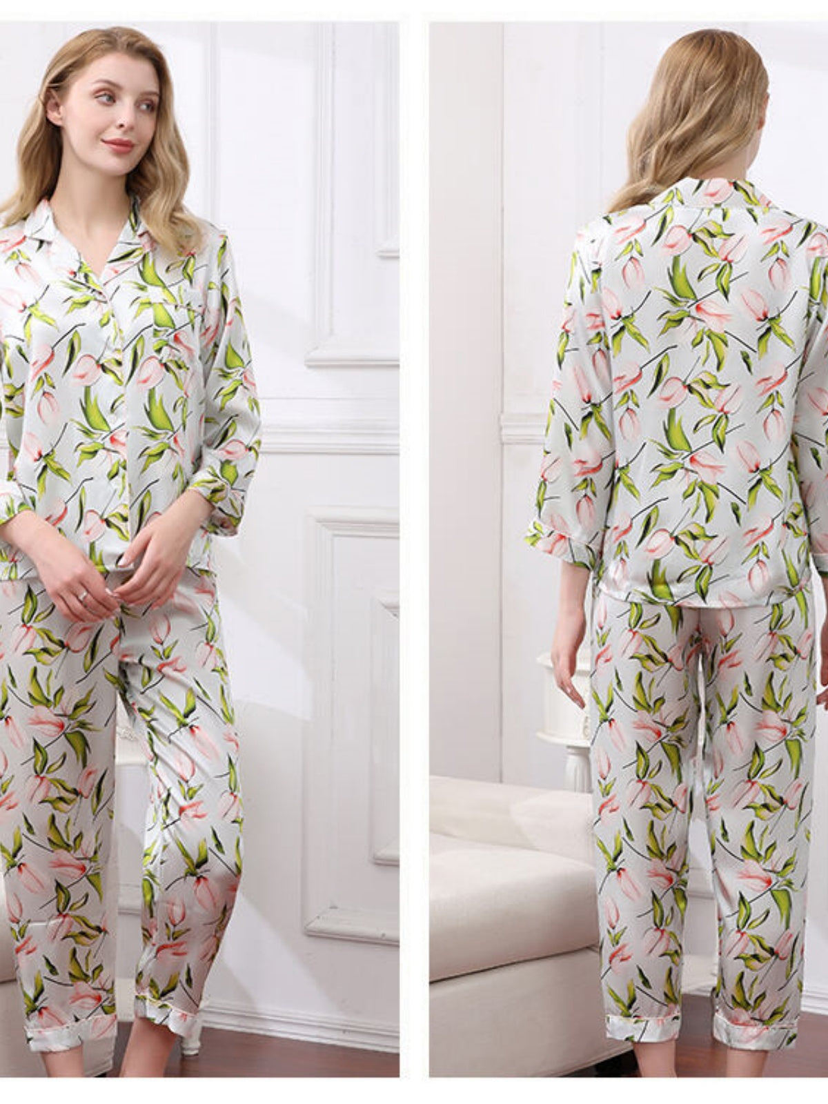 Women's Cozy Floral Silk Pajamas Set