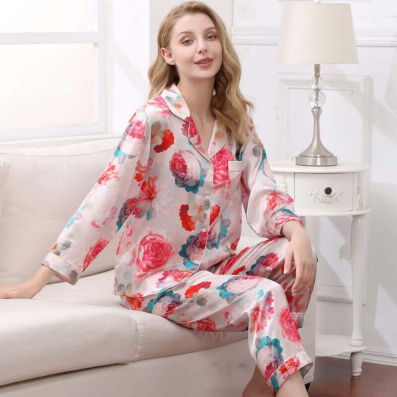 Floral Print Silk Pajama Set