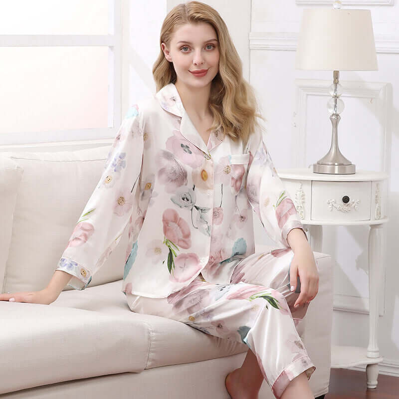 Floral Print Silk Pajama Set