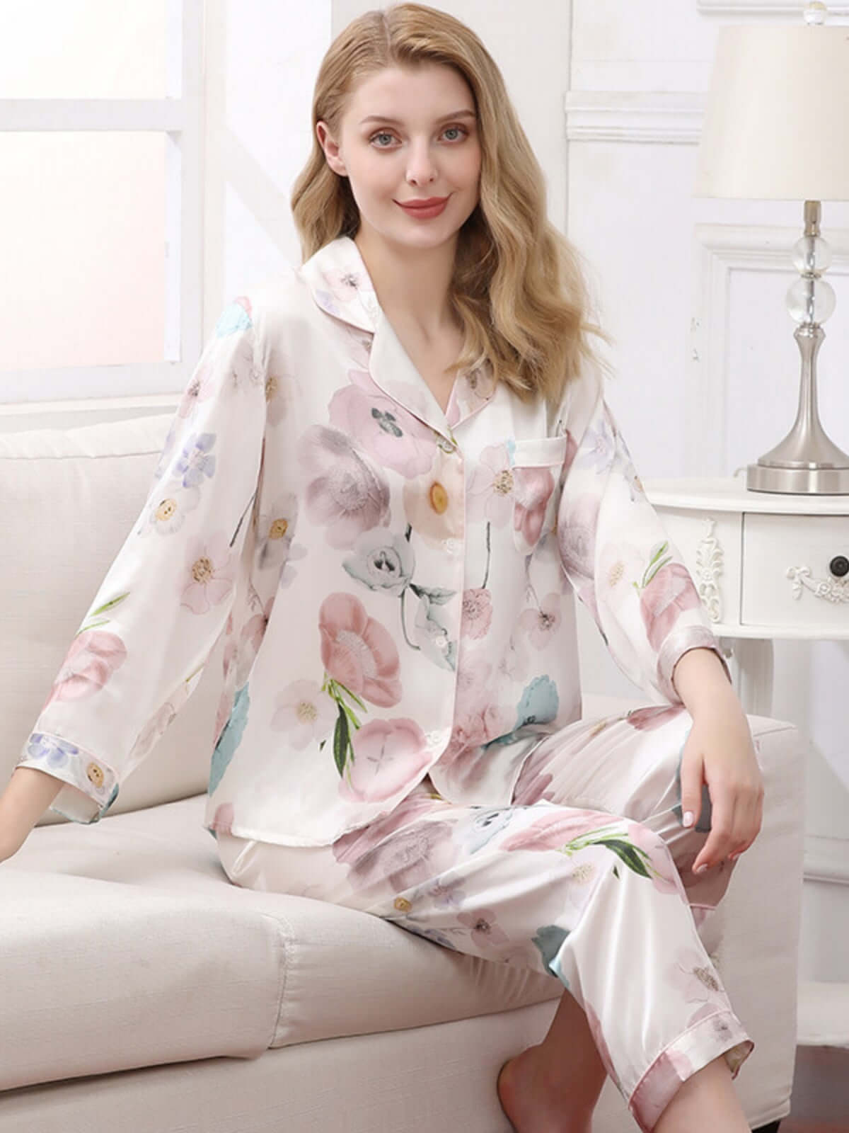 Women's Cozy Floral Silk Pajamas Set