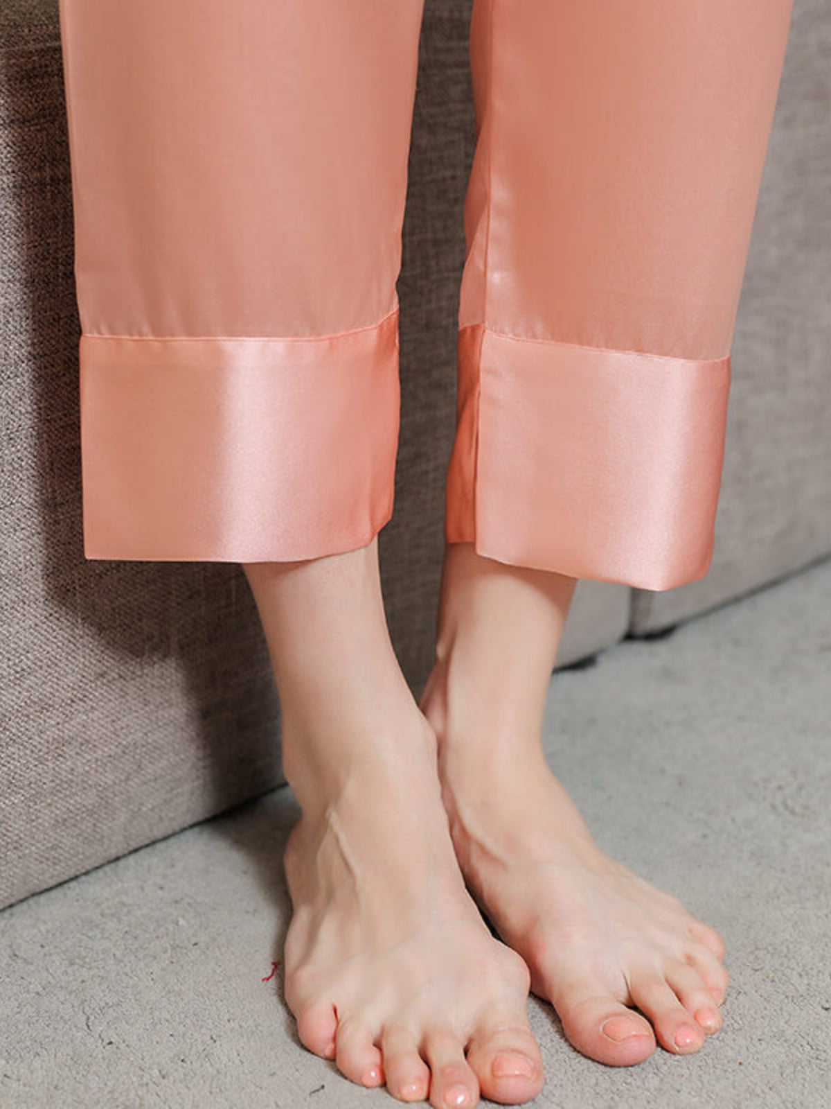 Womens Long-sleeved Lace Silk Pajama Set