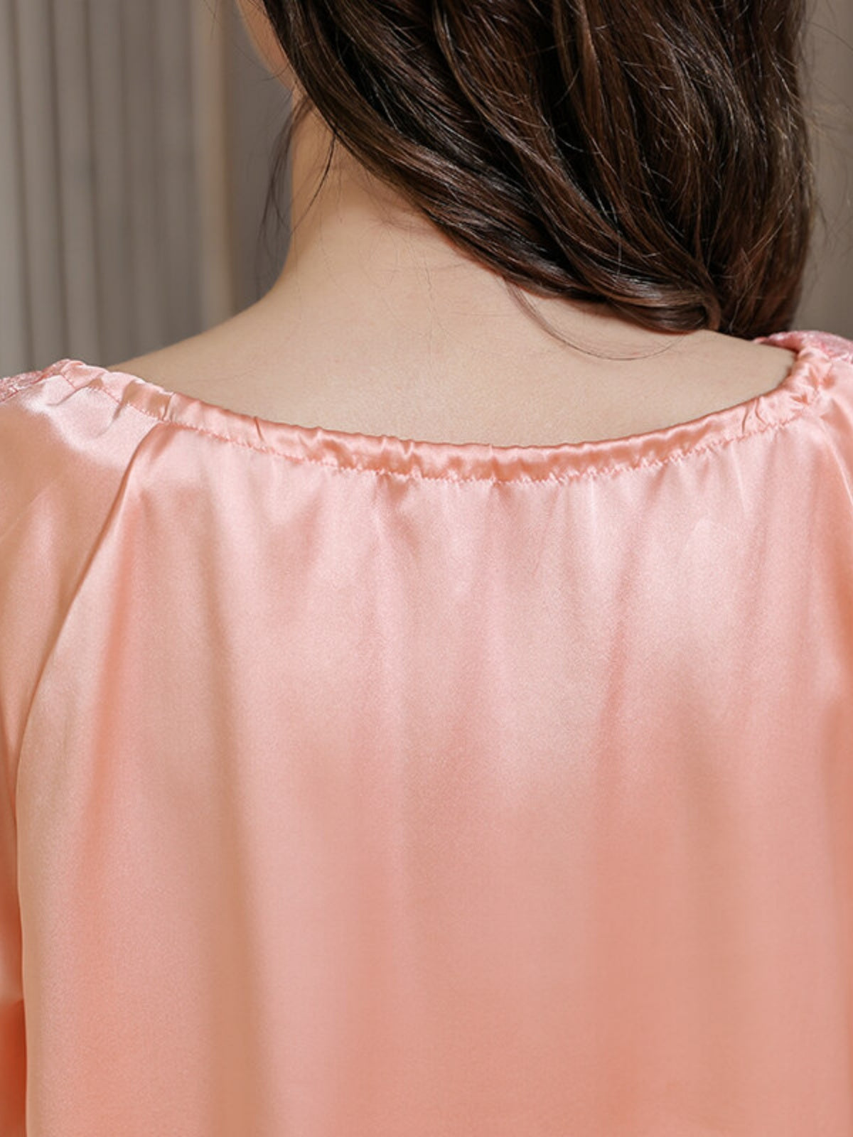 Womens Long-sleeved Lace Silk Pajama Set
