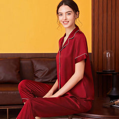 Short-sleeved Pure Silk Women Pajama Set