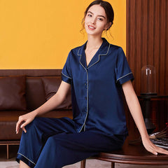 Short-sleeved Pure Silk Women Pajama Set