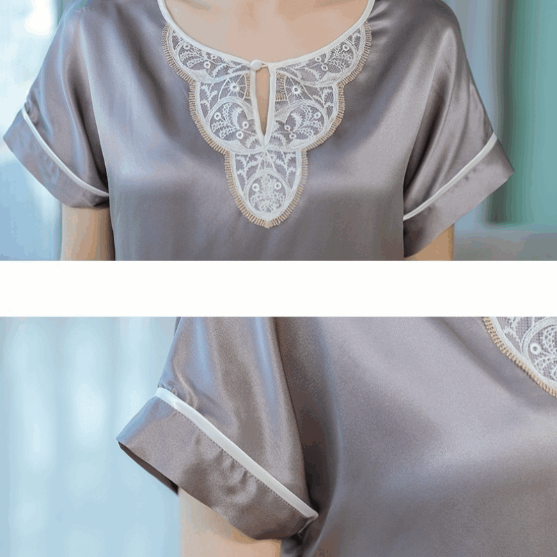 Short-sleeved Lace Silk Pajama Set