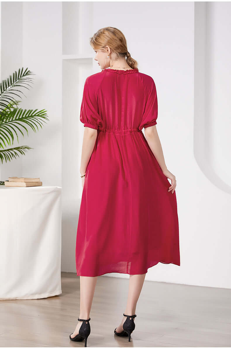 Red Mulberry Silk Dress - SILKSER