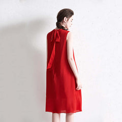 Red Sleeveless Silk Dress - SILKSER