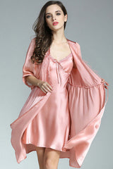 Ribbon Lace Silk Nightgown Robe Two - piece Set - SILKSER