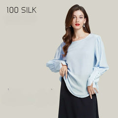 Round Neck Relaxed Women's Silk Blouse - SILKSER