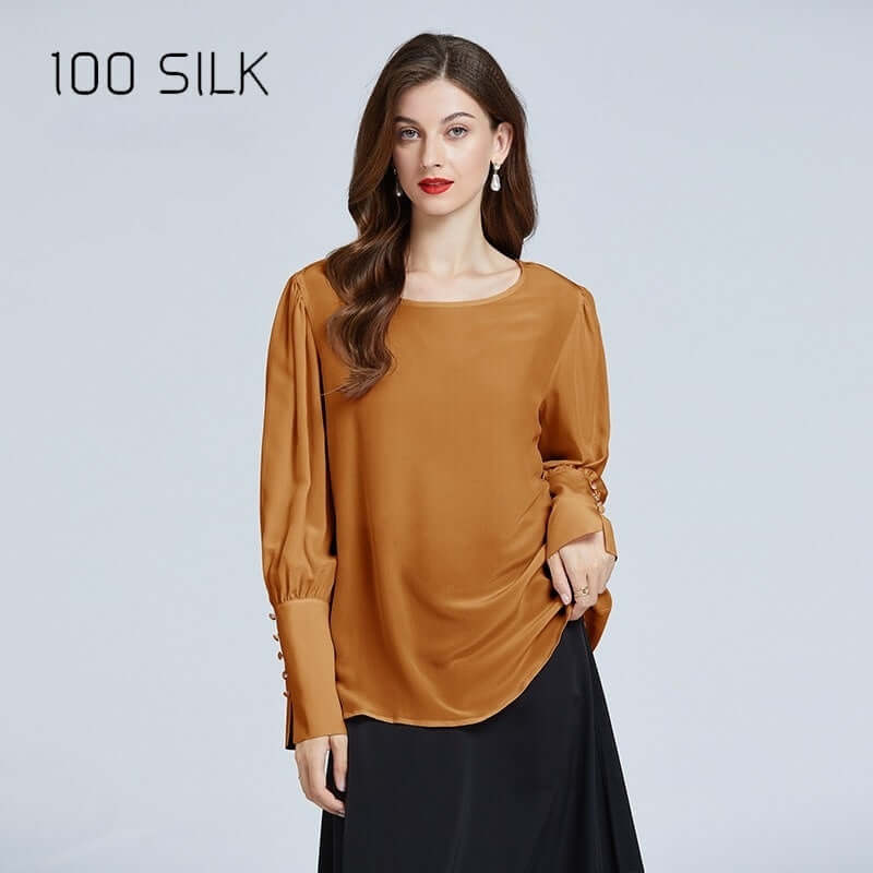 Round Neck Relaxed Women's Silk Blouse - SILKSER