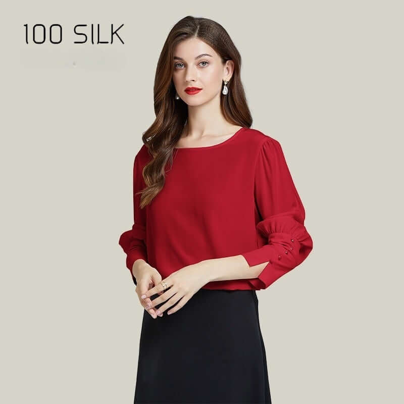 Round Neck Relaxed Women's Silk Blouse - SILKSER