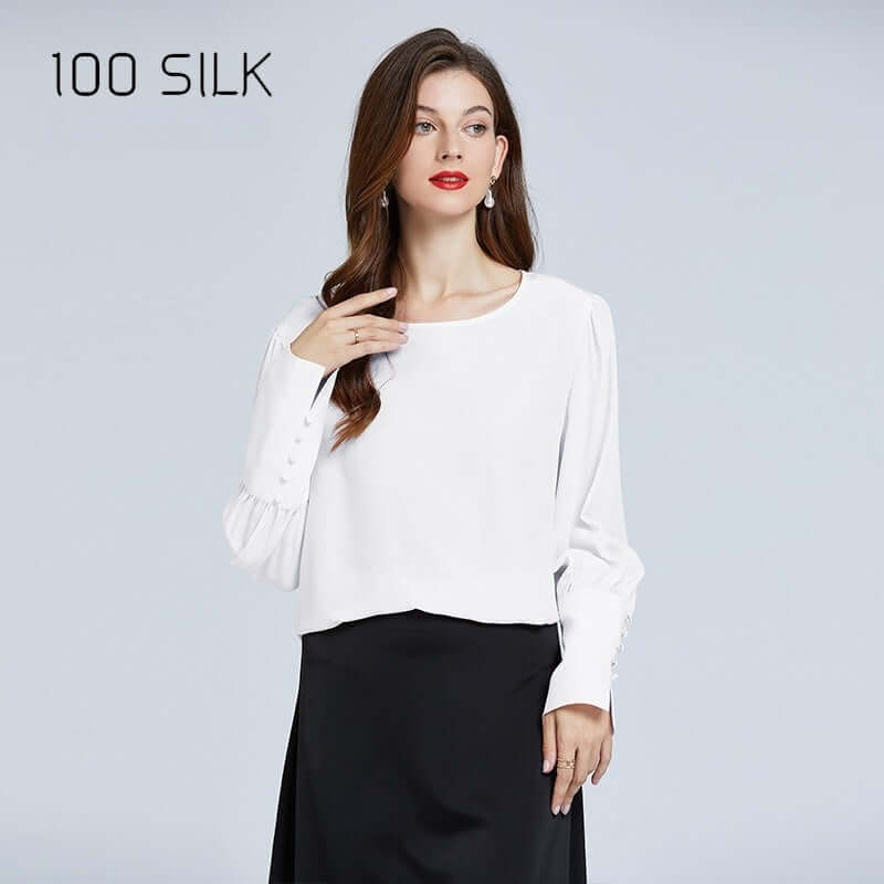 Round Neck Relaxed Women's Silk Blouse - SILKSER