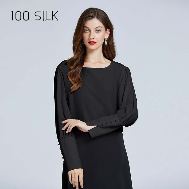 Round Neck Relaxed Women's Silk Blouse - SILKSER