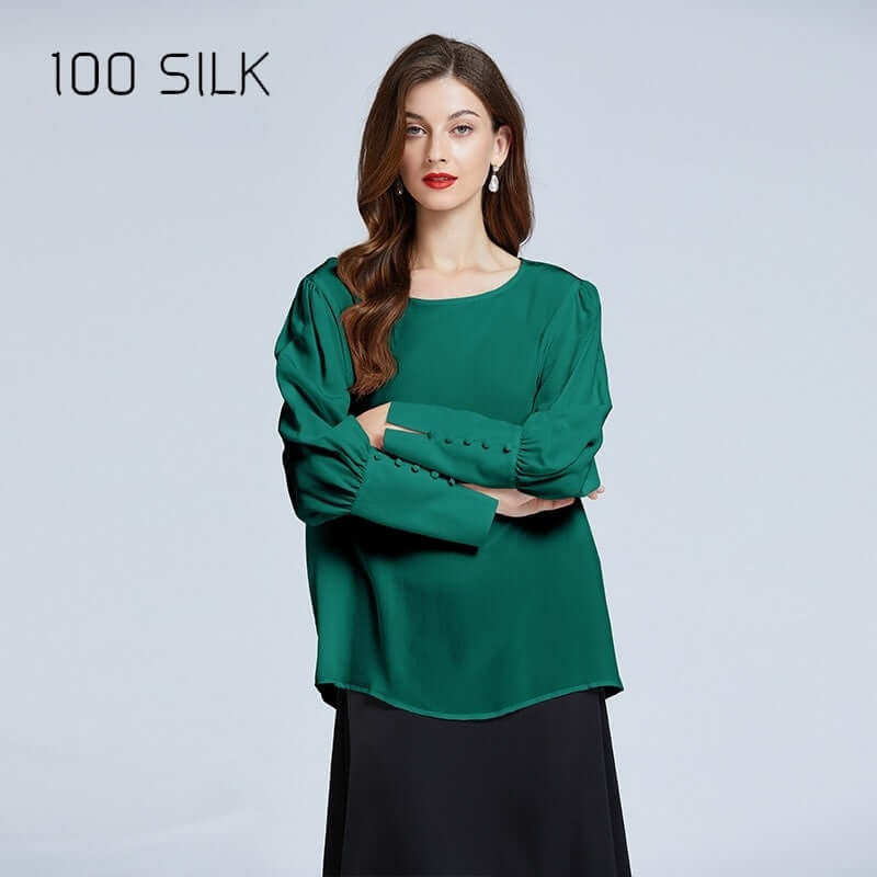 Round Neck Relaxed Women's Silk Blouse - SILKSER