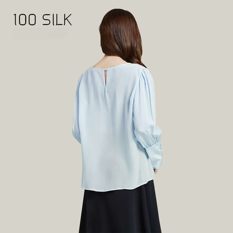 Round Neck Relaxed Women's Silk Blouse - SILKSER