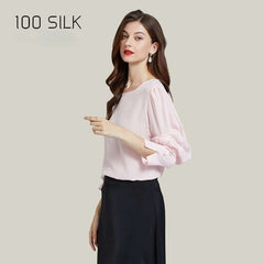 Round Neck Relaxed Women's Silk Blouse - SILKSER