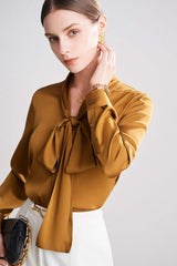 Scarf - collar Ribbon Silk Blouse - SILKSER