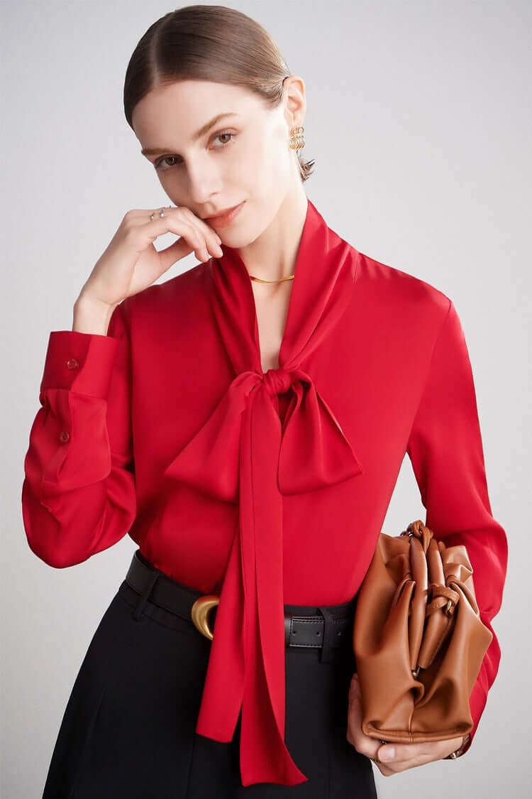 Scarf - collar Ribbon Silk Blouse - SILKSER