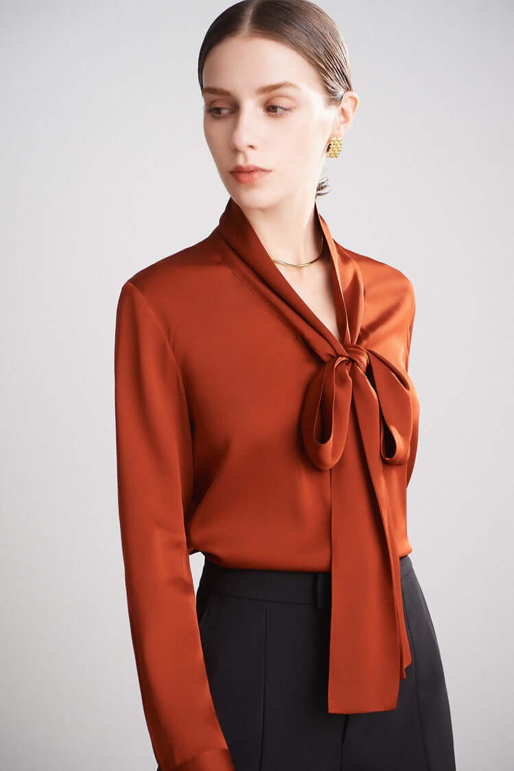 Scarf - collar Ribbon Silk Blouse - SILKSER