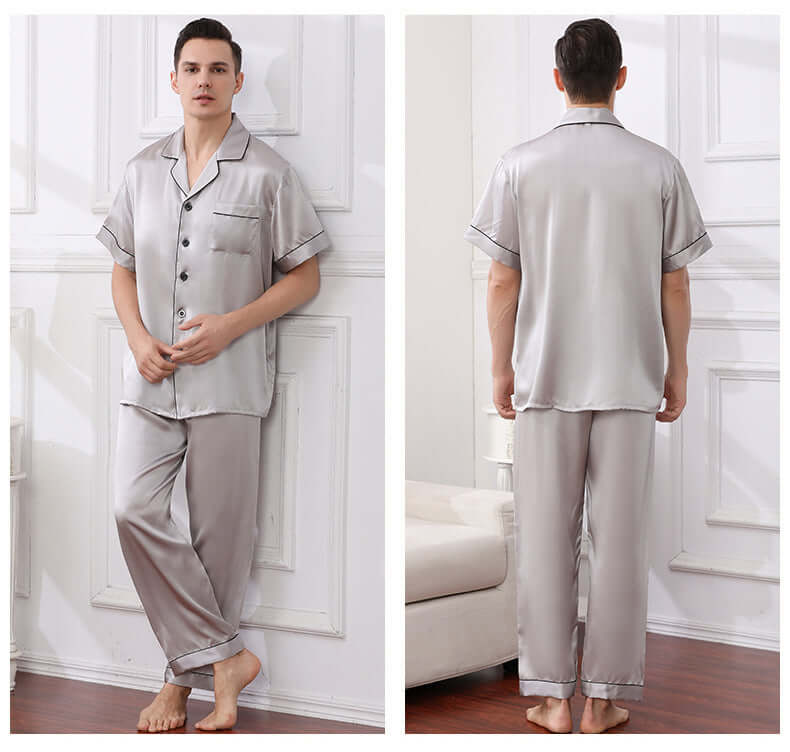 Short - sleeved Men Silk Pajama Set - SILKSER