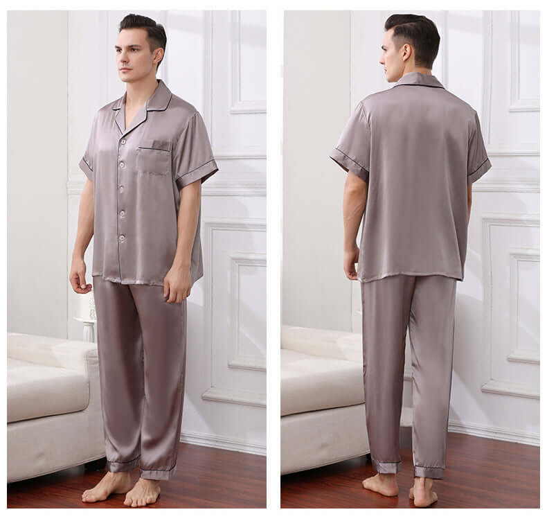 Short - sleeved Men Silk Pajama Set - SILKSER