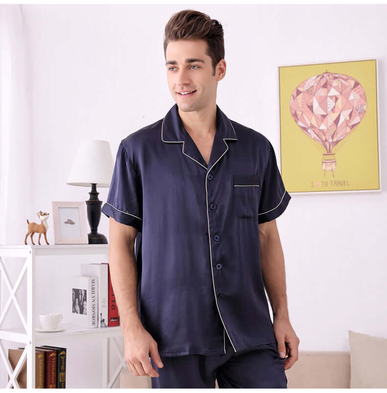 Short - sleeved Men Silk Pajama Set - SILKSER