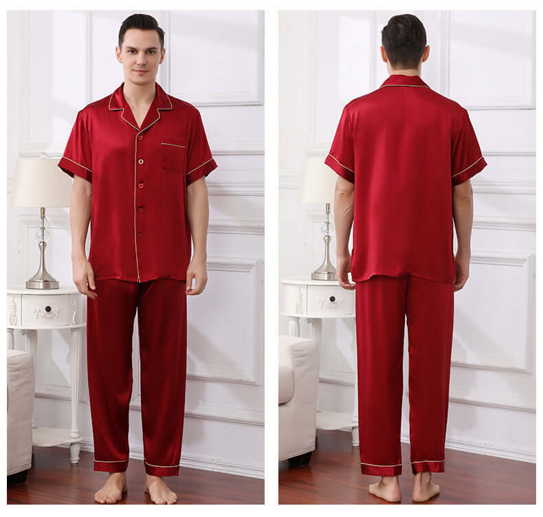 Short - sleeved Men Silk Pajama Set - SILKSER