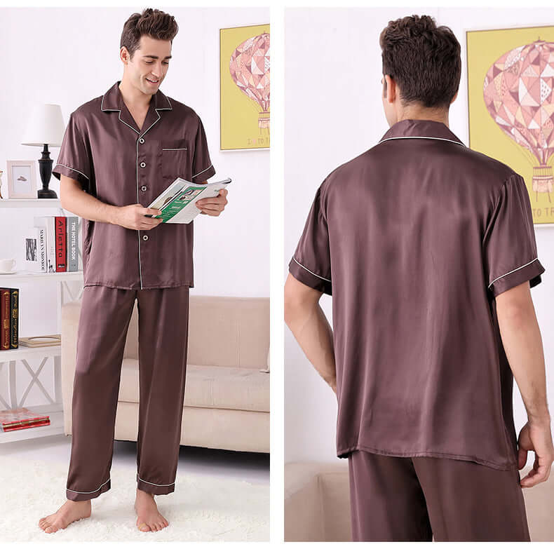 Short - sleeved Men Silk Pajama Set - SILKSER