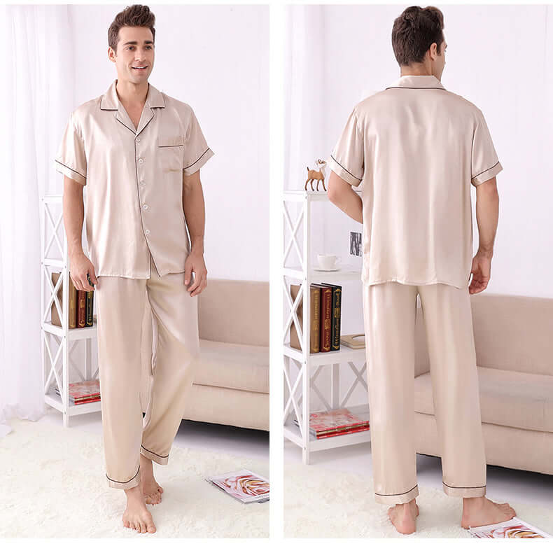 Short - sleeved Men Silk Pajama Set - SILKSER