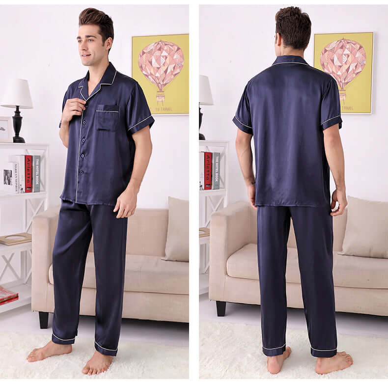 Short - sleeved Men Silk Pajama Set - SILKSER