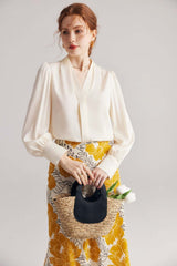 Silkser New Summer V-neck Silk Blouse/Shirt for Office/Work/Casual