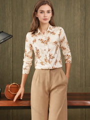 Jacquard Floral Mulberry Silk Blouse-in red floral-front-SILKSER