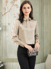 Elegant Pearl Collar Silk Blouse-in-champagne-front-SILKSER