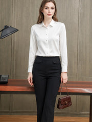 Chic Striped Turn - Down Collar Silk Blouse SILKSER