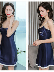Casual Round-neck Strap Silk Nighgown
