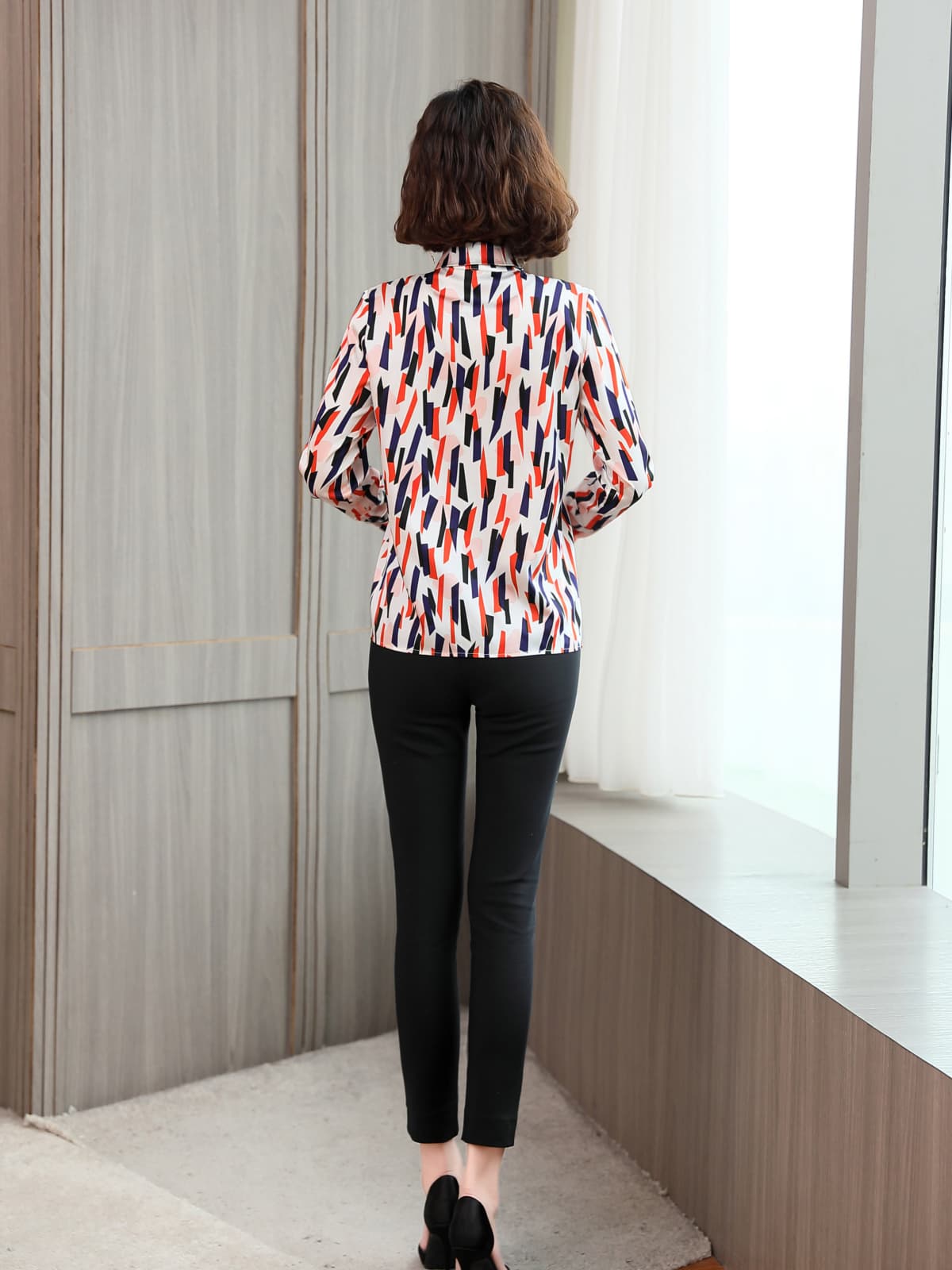 Geo-Print Casual Silk Blouse for Women