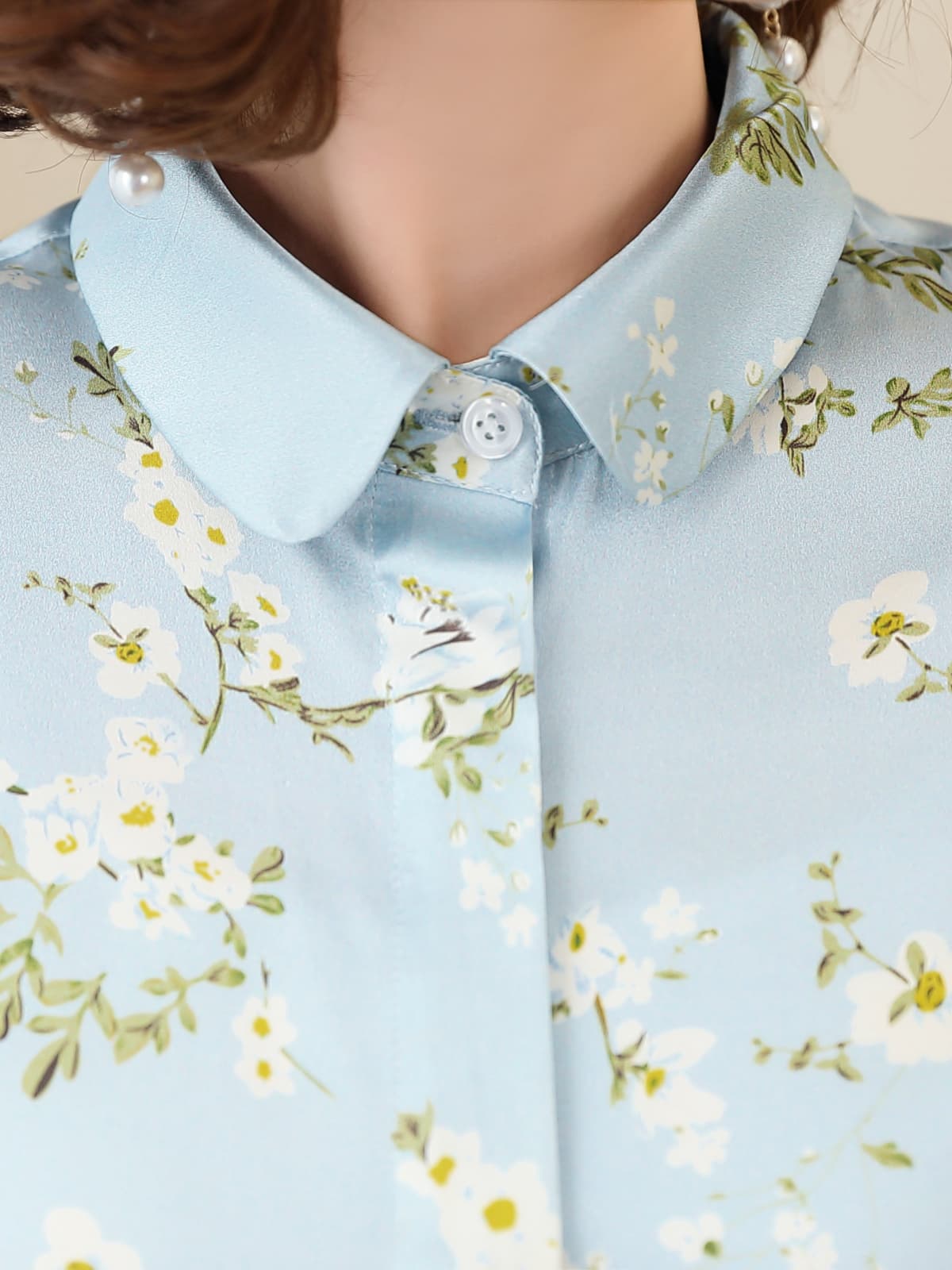 Floral Long Sleeve Mulberry Silk Blouse for Women